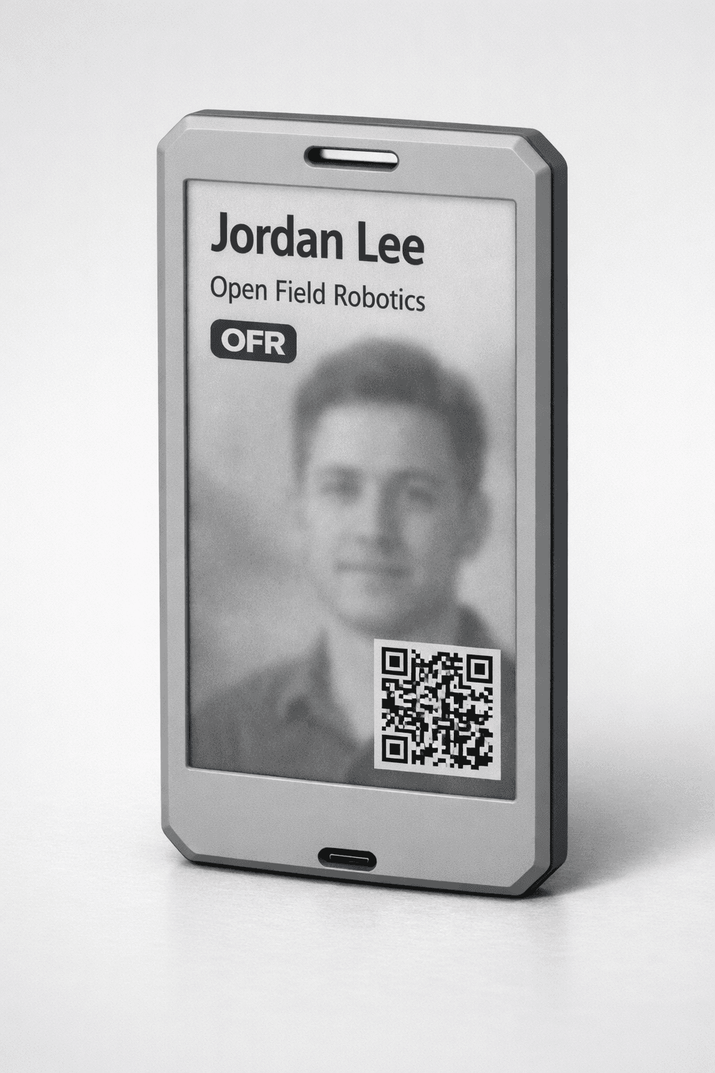 Silver enclosure Smart eInk Conference Badge by CloudRaven mockup