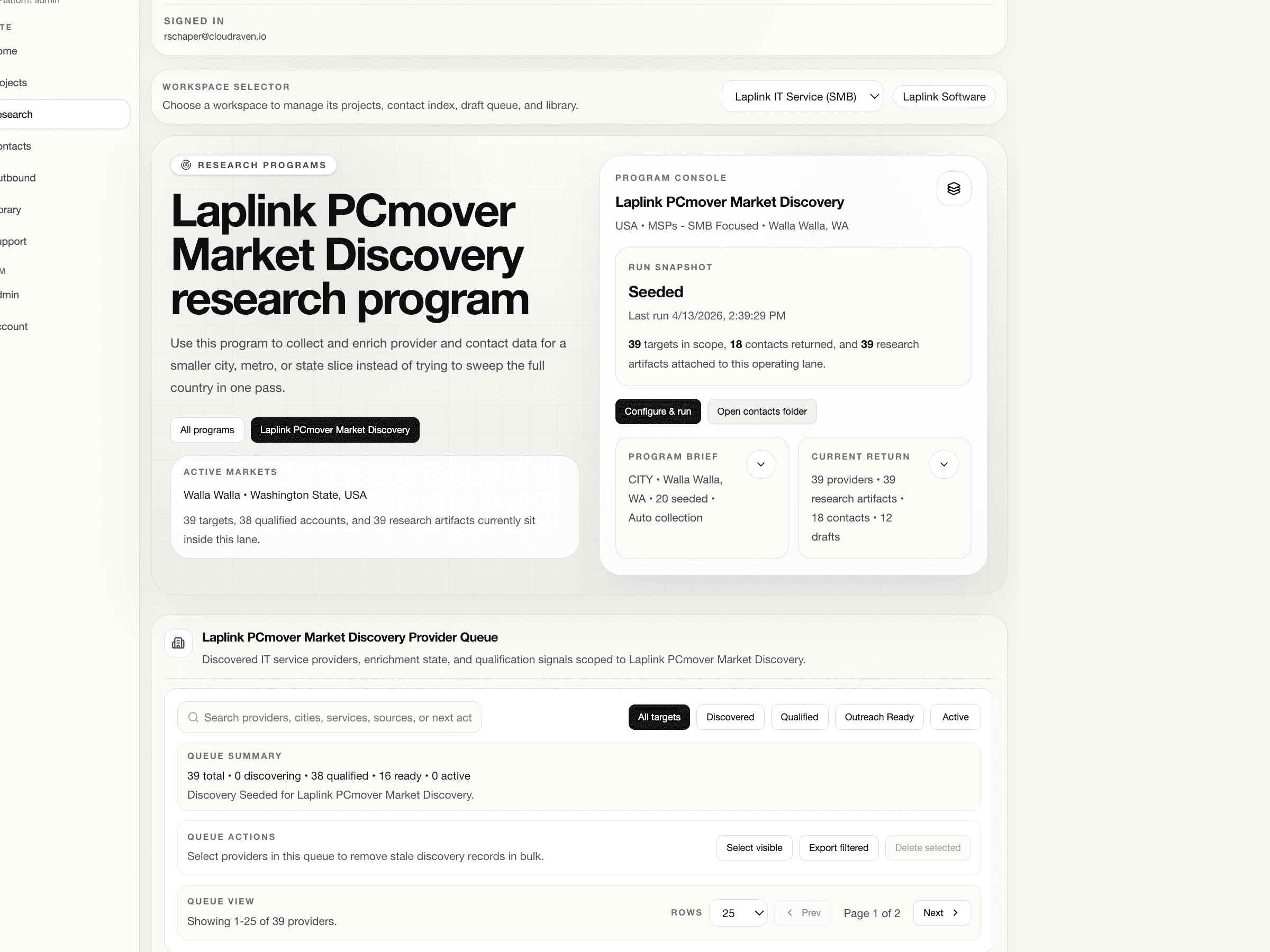 CloudRaven research workspace screenshot