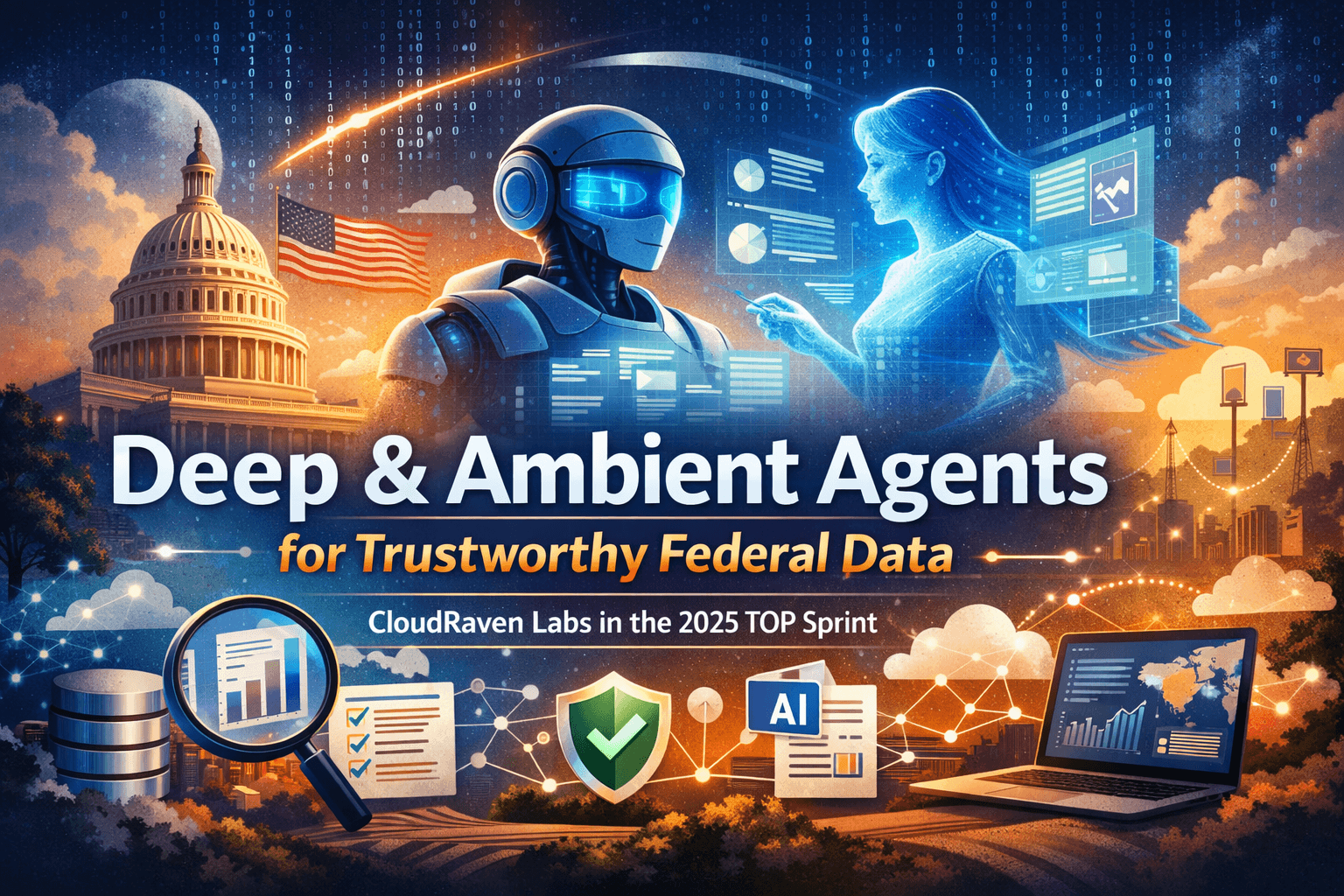 Deep and Ambient Agents for Trustworthy Federal Data: CloudRaven Labs in the 2026 TOP Sprint